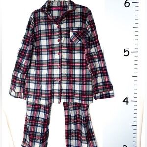White Mark Nightwear Pink/Blue Plaid 2PC Pajama Set Large Cozy Warm